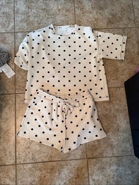 Polka Dot Short Sleeve Pajama Set - White with Black Dots